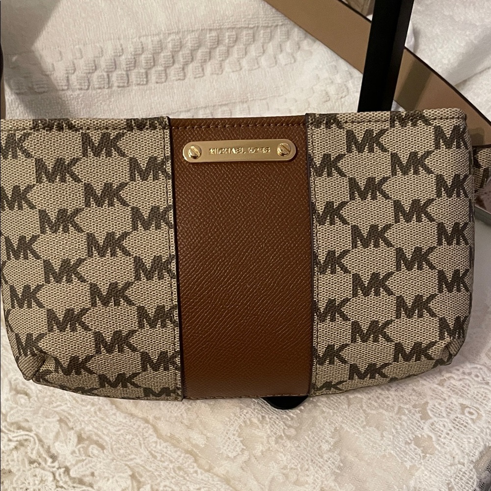 Michael Kors Signature Brown and Cream Belt Wrap